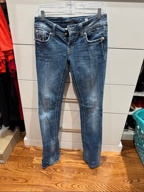 Miss Me Distressed Skinny Jeans in Blue Wash